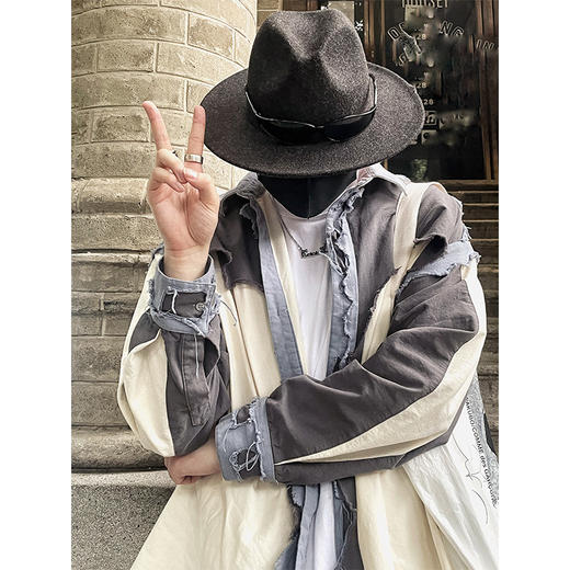 RELABEL 21SS 梁老师同款多层次糜烂破坏白蓝灰撞色拼接解构衬衣 商品图0