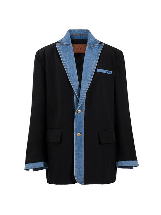 IFIK Denim Blazer注入有趣 牛仔拼接韩国特殊风衣料西装西服外套 商品图4