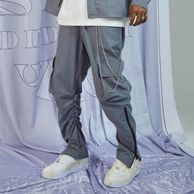 RELABEL 20AW 灰蓝色侧拉链开口抽褶皱抽绳长裤