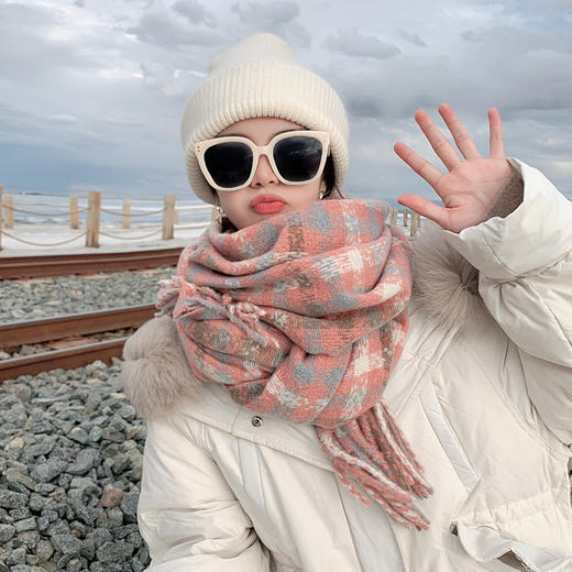 2021新款格子男女围巾时尚秋冬季韩版百搭仿羊绒长款披肩外搭两用保暖围脖潮 商品图3