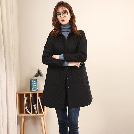 XLSZ2388 休闲夹棉加厚衬衫女2021新款秋冬装保暖中长款丝棉宽松大码薄棉衣 商品图2