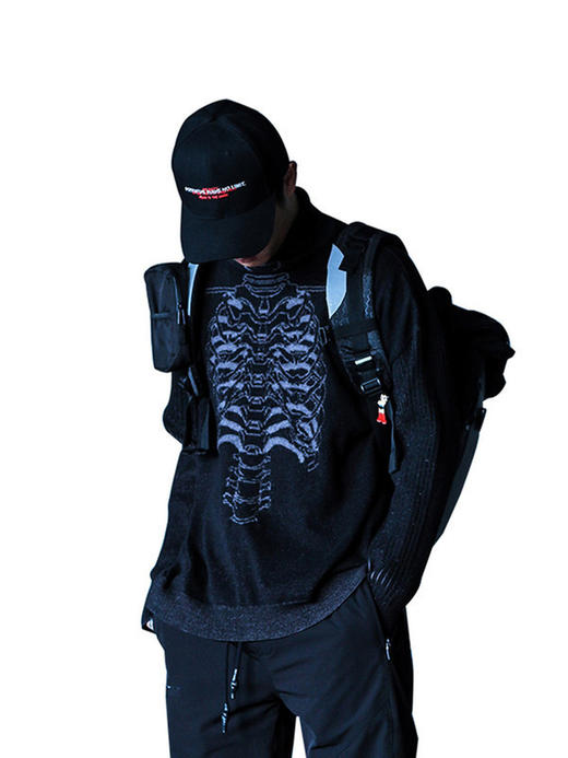 ENSHADOWER隐蔽者暗纹机械脊柱肋骨骼印花毛衣黑色高领秋冬针织衫 商品图3