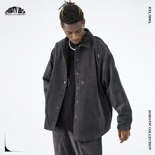 RELABEL 20AW灯芯绒斜条纹错位拼接立体弧线包边外套 商品图2