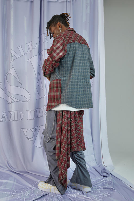 RELABEL 20AW 多色格纹异色不规则拼接内加绒衬衫外套 商品图5