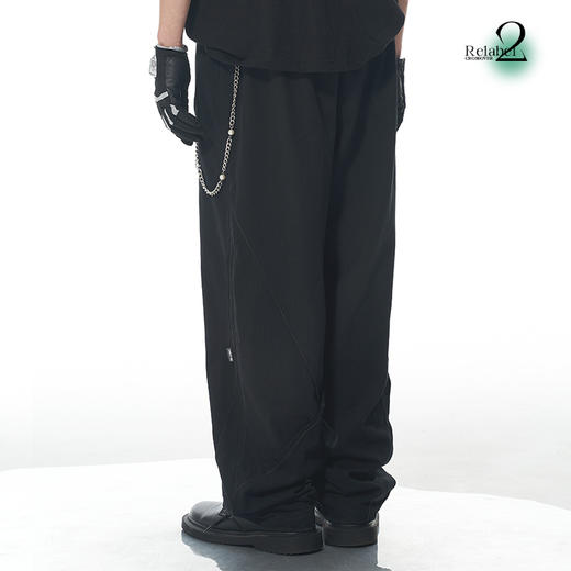 RELABEL 21AW 深灰撞色走线切割打褶黑色宽松休闲裤 商品图1