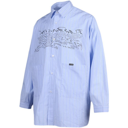 RELABEL 21SS 蓝色条纹错位拼接双口袋胸前主题扭曲字体印花衬衣 商品图4