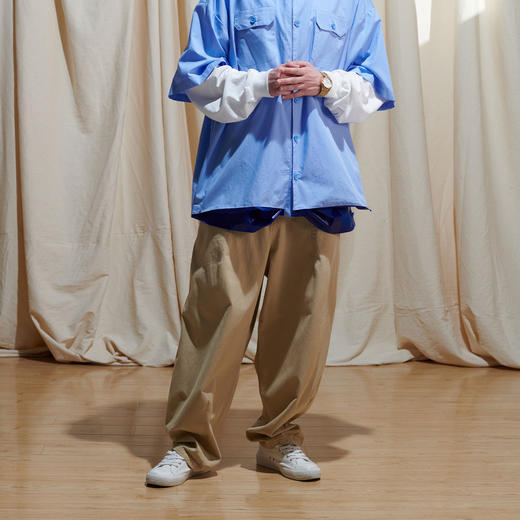 EAFINETAL.21SS绣标设计复古纯色长裤宽松纯棉直筒休闲裤阔腿裤 商品图3