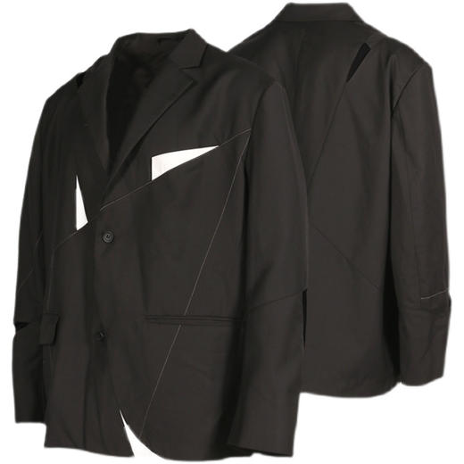 RELABEL 21AW几何切割黑白撞色拼接镂空宽松廓形西服外套 商品图4