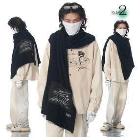 RELABEL 21AW 定织黑色毛料主题字体印花多穿法披肩围巾