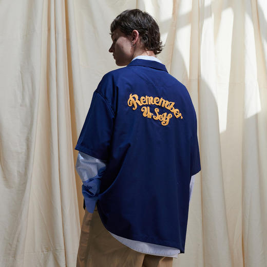 EAFINETAL.2021SS新款主题刺绣藏青色休闲宽松套头上衣短袖衬衫 商品图3