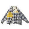 EAFINETAL.21AW新款笑脸印花法兰绒格纹拼接水洗毛边做旧夹克外套 商品缩略图4