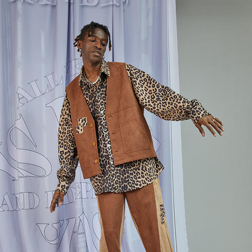 RELABEL 20AW 麂皮咖色豹纹细节拼贴马甲 商品图3