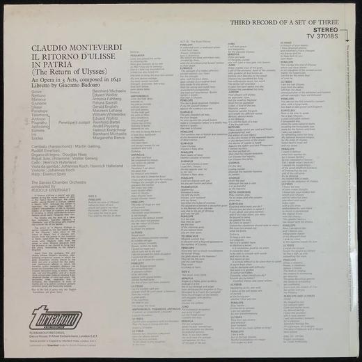 LP黑胶唱片 蒙特威尔第《尤利西斯返乡记》 桑蒂尼室内管弦乐团 鲁道夫·埃弗哈特指挥 商品图1
