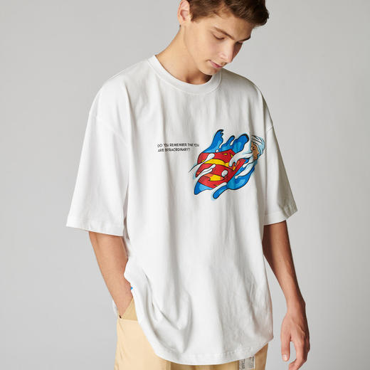 EAFINETAL.2021SS新款趣味印花假两件设计纯棉休闲宽松短袖T恤男 商品图0