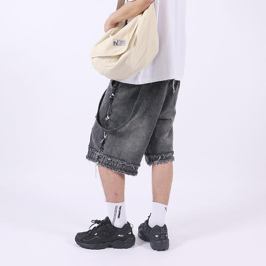 RELABEL 2020SS新款牛仔短裤水洗毛边猫须阔腿牛仔裤中裤国潮裤男 商品图4