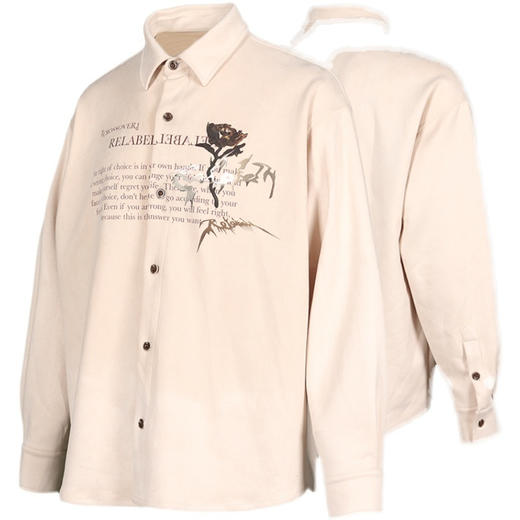 RELABEL 21AW 主题字体概念玫瑰印花浅色麂皮绒宽松衬衣 商品图4