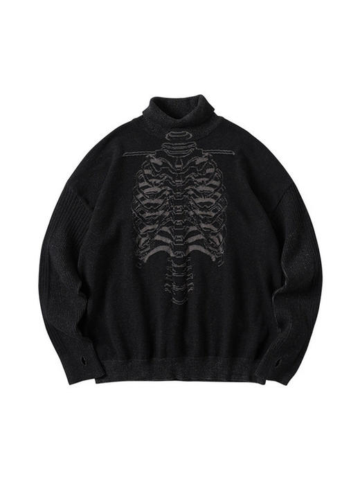 ENSHADOWER隐蔽者暗纹机械脊柱肋骨骼印花毛衣黑色高领秋冬针织衫 商品图4