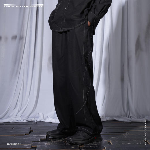RELABEL 21SS黑色弧形交错立体重工明线脚口抽绳宽松西裤 商品图1