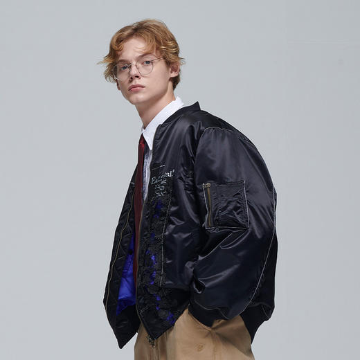 EAFINETAL.20AW杜邦三防面料破坏蕾丝拼接印花休闲宽松棉衣外套男 商品图2