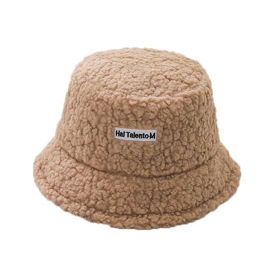 「好物推荐 时尚百搭！」秋冬帽子女纯色羊羔毛渔夫帽日系百搭字母刺绣盆帽ins保暖小沿帽 商品图6