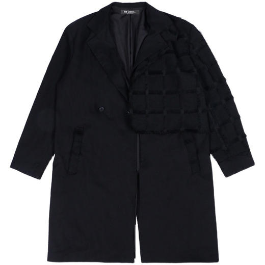 RELABEL 20AW 宋祖儿同款黑色毛边贴布不对称拼贴长款西服大衣 商品图4