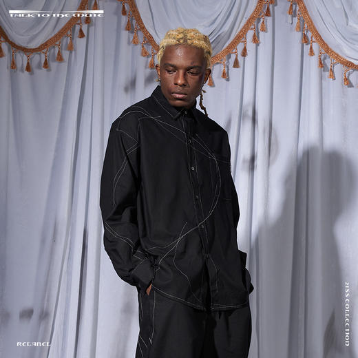 RELABEL 21SS重工明线走线弧形立体交错宽松棉麻亲肤透气长袖衬衣 商品图2