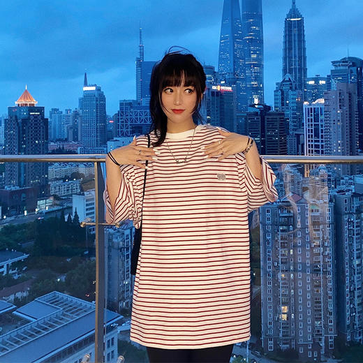 RELABEL 21SS 多色条纹品牌logo刺绣标背后印花宽松短袖T恤 商品图2