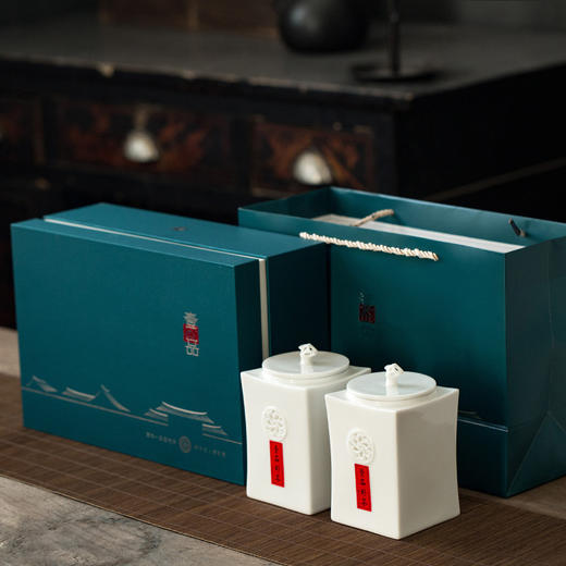 中号一品双灌装 陶瓷茶叶罐创意粉罐家用茶叶包装密封罐防潮储物罐礼盒装 商品图0