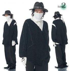 RELABEL 21AW 定织黑色毛料拼接白衬衣假两件手工明线宽松毛衣