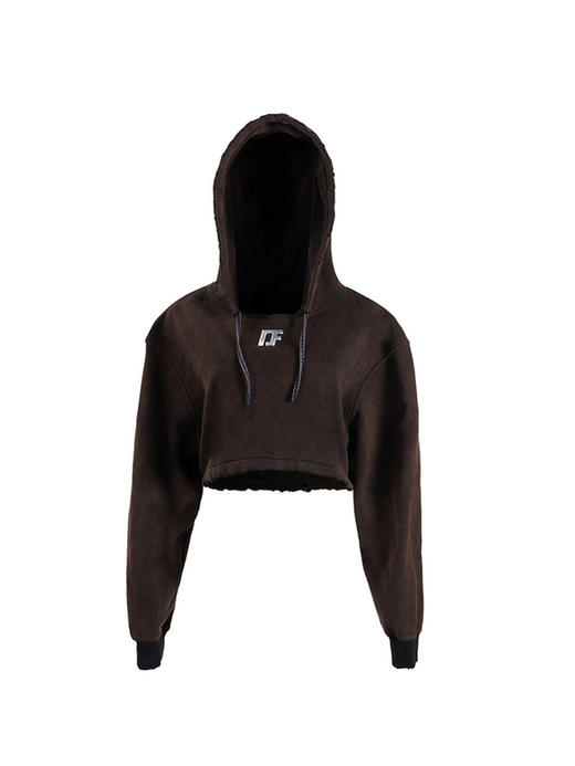 IFIK Brown Crop Easy Hoodie 轻松不失高级的水洗做旧连帽短卫衣 商品图4
