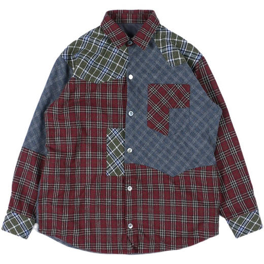 RELABEL 20AW 多色格纹异色不规则拼接内加绒衬衫外套 商品图4