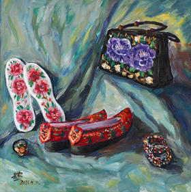 油画《白族饰品之一》