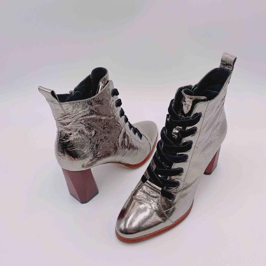 LFGJ 10702 秋季女时尚百搭尖头系带粗跟高跟短靴女 商品图2