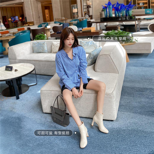 ZHR2021年冬季新款方头加绒加厚时尚高跟短靴韩版休闲复古瘦瘦靴 商品图7