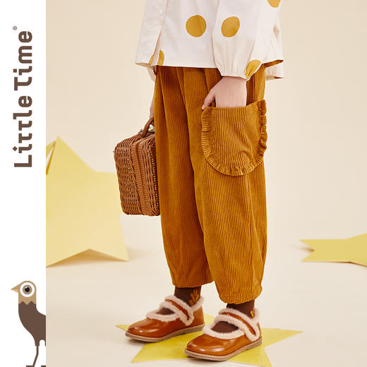 littletime女童灯芯绒裤秋冬款加绒加厚阔腿裤2022新款休闲直筒裤 商品图3