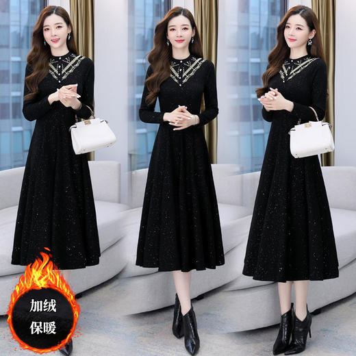 洋气打底配大衣，气质加绒加厚内搭连衣裙HR-HRYZ7686 商品图1