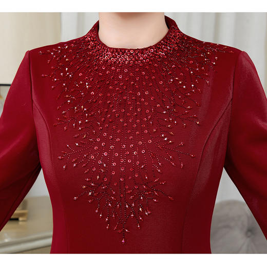 上海旗袍厂NBL-NG20466中袖旗袍春秋大气新娘结婚母参加婚礼宴会礼服裙 商品图1