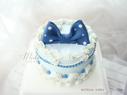 女士款 蓝色蝴蝶结 波点 裱花 复古蛋糕 商品图2