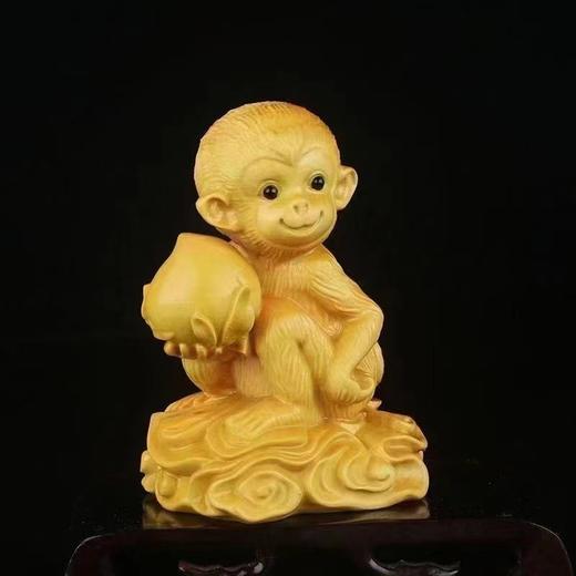 huaxin灵猴献寿°大小款黄杨木摆件 商品图4