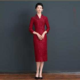 上海旗袍厂NBL-NZ340 冬季旗袍后开衩长袖改良婚宴装加绒加厚年轻款喜宴礼服
