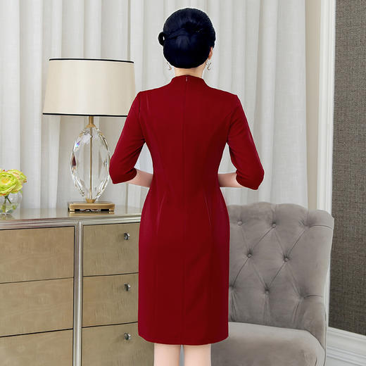 上海旗袍厂NBL-NG20466中袖旗袍春秋大气新娘结婚母参加婚礼宴会礼服裙 商品图3