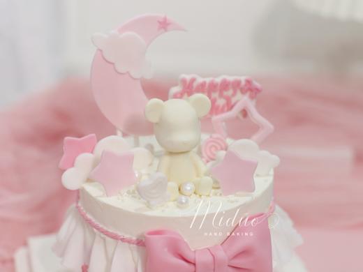 女生蛋糕  粉色系 星月小熊 翻糖蝴蝶结 商品图1