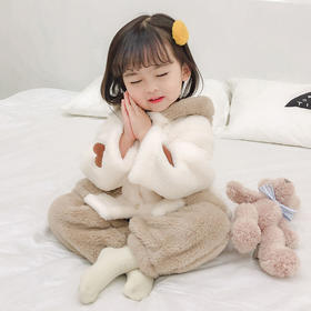 儿童加厚珊瑚绒家居服2021冬季男女童小熊可爱法兰绒保暖睡衣套装