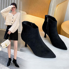ZHR气质尖头女靴简约温柔风短靴显高瘦瘦靴