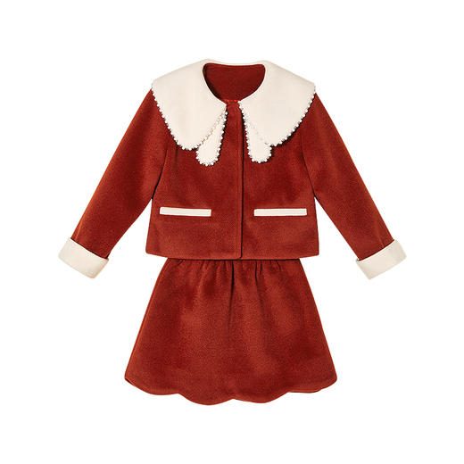 littletime女童套装冬装呢子2023秋冬钉珠外套半裙儿童两件套 商品图5