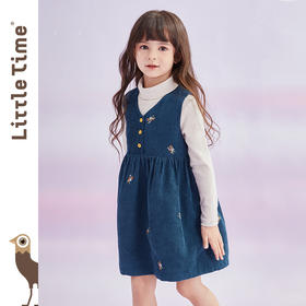 littletime女童绣花灯芯绒背心裙秋冬加绒2021冬季新款儿童冬裙子