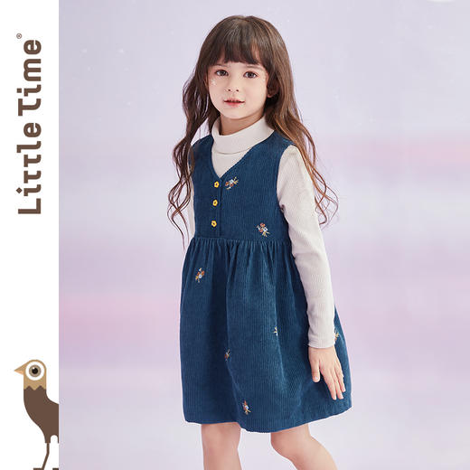 littletime女童绣花灯芯绒背心裙秋冬加绒2021冬季新款儿童冬裙子 商品图0