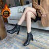 ZHR2021年冬季新款方头加绒加厚时尚高跟短靴韩版休闲复古瘦瘦靴 商品缩略图4