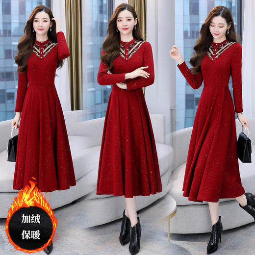 洋气打底配大衣，气质加绒加厚内搭连衣裙HR-HRYZ7686 商品图0