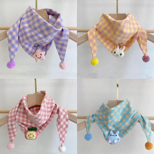 秋冬棉质儿童围巾韩版卡通宝宝口水巾保暖百搭格子男童女童围脖 商品图2